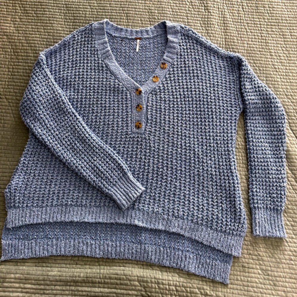 Free People Whistle Thermal Henley Sweater - Light Blue (L)